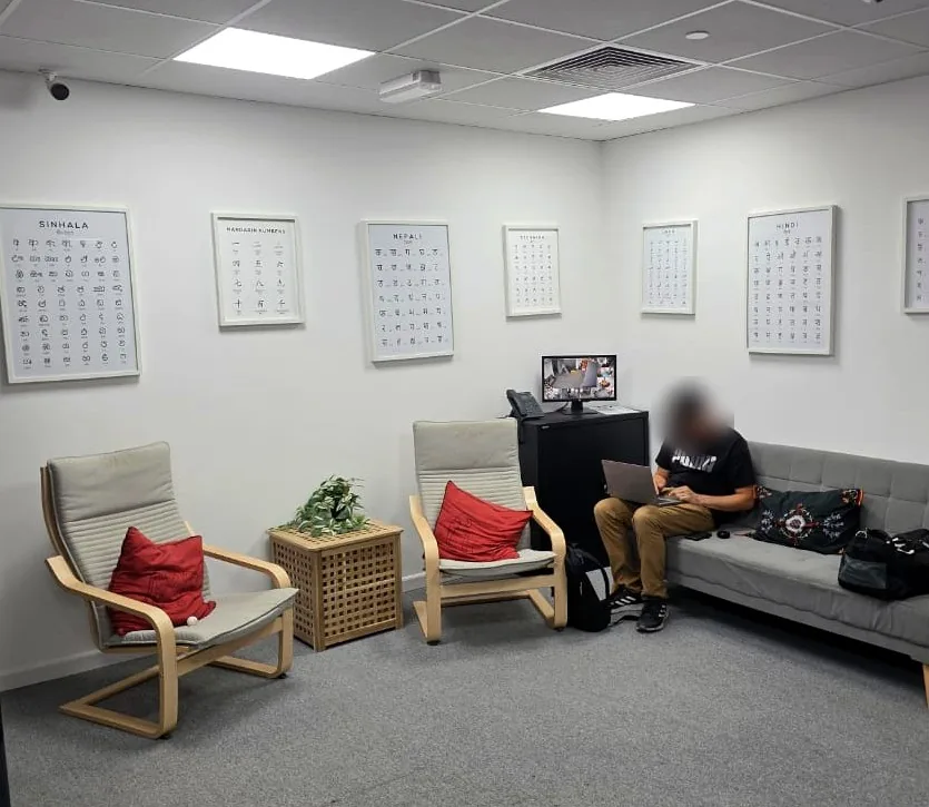 Student lounge at the Collective Skills Training facility in Dubai, fit-out delivered by Widget Tech